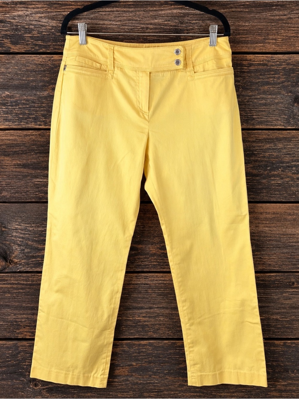 New Directions Womens Petite Yellow Stretch Twill Straight Leg Mid Rise Pants
